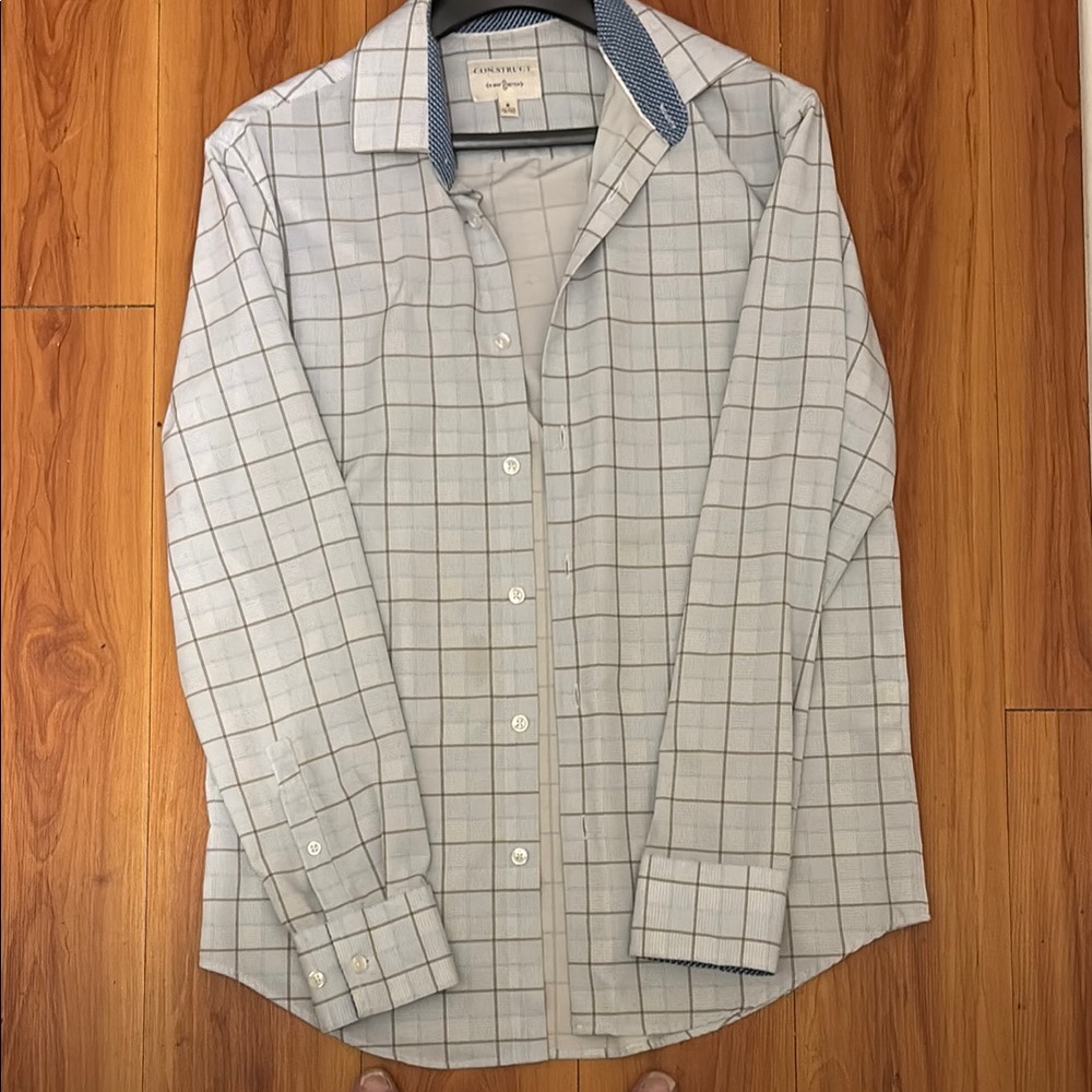 Construct Casual Light Blue With Tan Stripes Button Down with Classic Collar